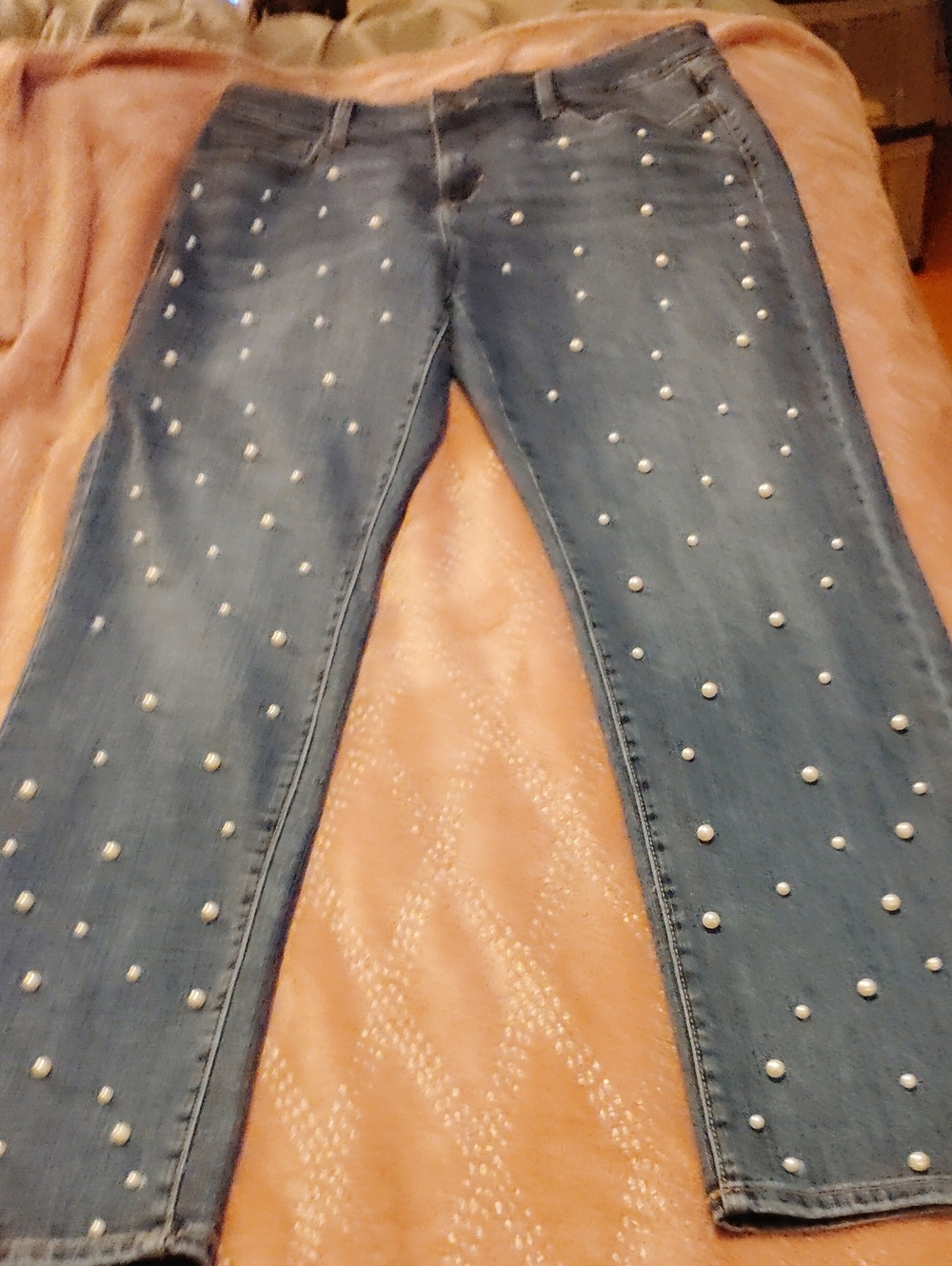 Women's Blue Pearl-Embellished Jeans